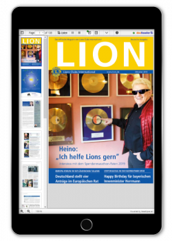 Ein Bild, ein Tablet und das Titelcover einer LION-Ausgabe.